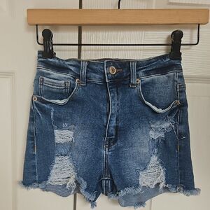 Wax Jean Blue Distressed Jean Shorts